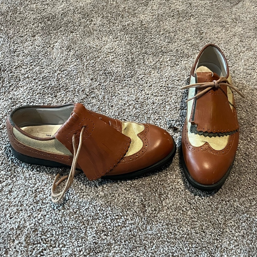 Brown and Cream Captiva Club Club, Leather Golf / Athletic Shoes, Size 8